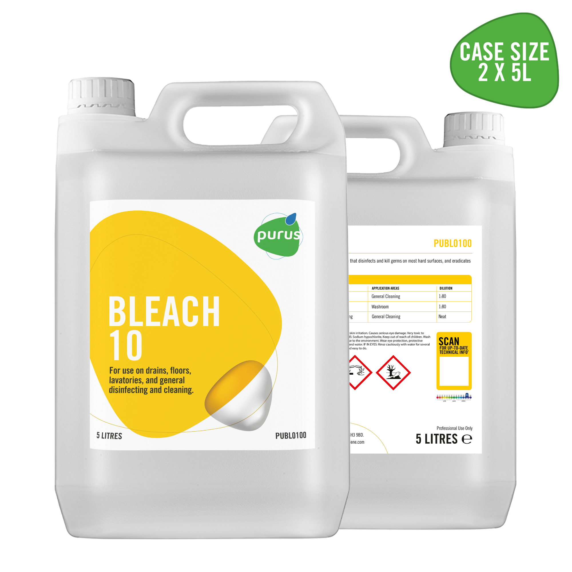 Purus Bleach 10 - Standard Strength 2 x 5 Ltr