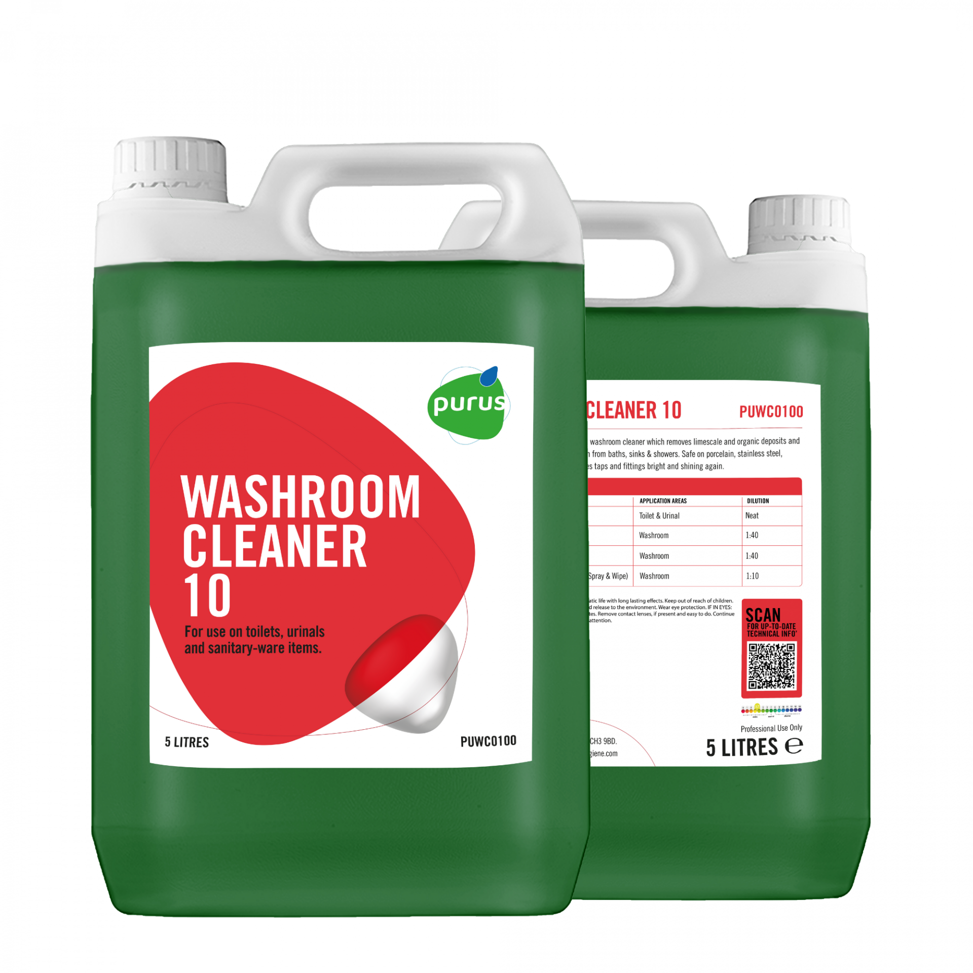 Purus Washroom Cleaner 10 | Perfumed All Round Washroom Cleaner & Sanitiser  | Single