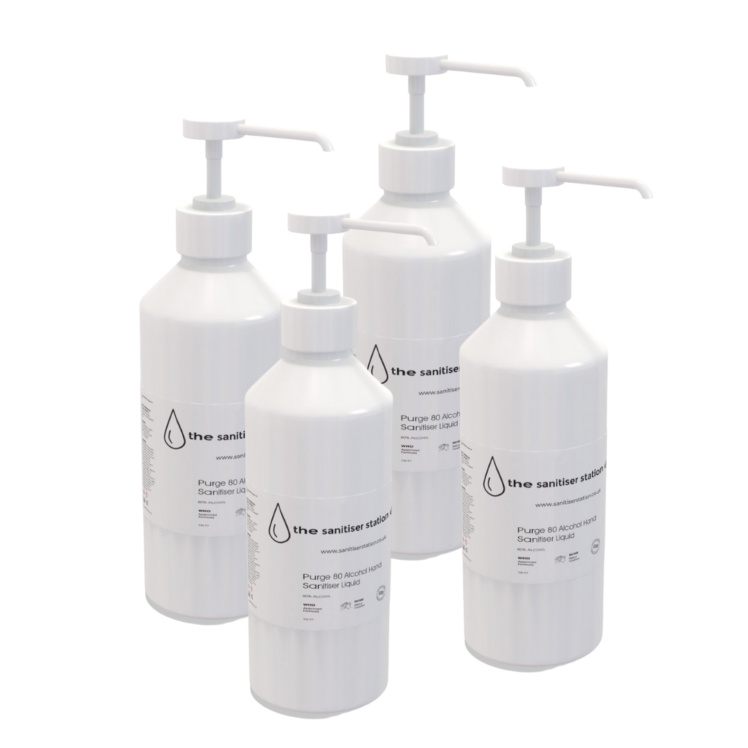 Purge 60 Alcohol Hand Sanitiser Liquid - 80% Alcohol - 4 x 1 Ltr bottle