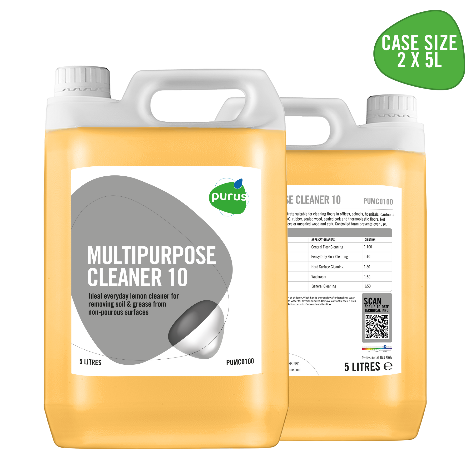 Purus Everyday Multi-Purpose Cleaner 10 - Lemon | 2 x 5 Ltr