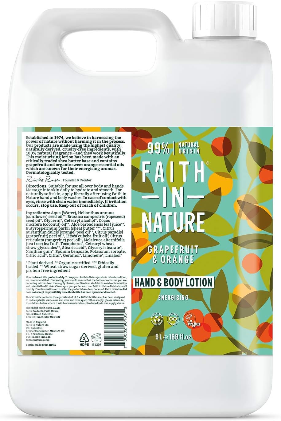Faith In Nature - Natural Grapefruit & Orange - Hand & Body Lotion - 5Ltr