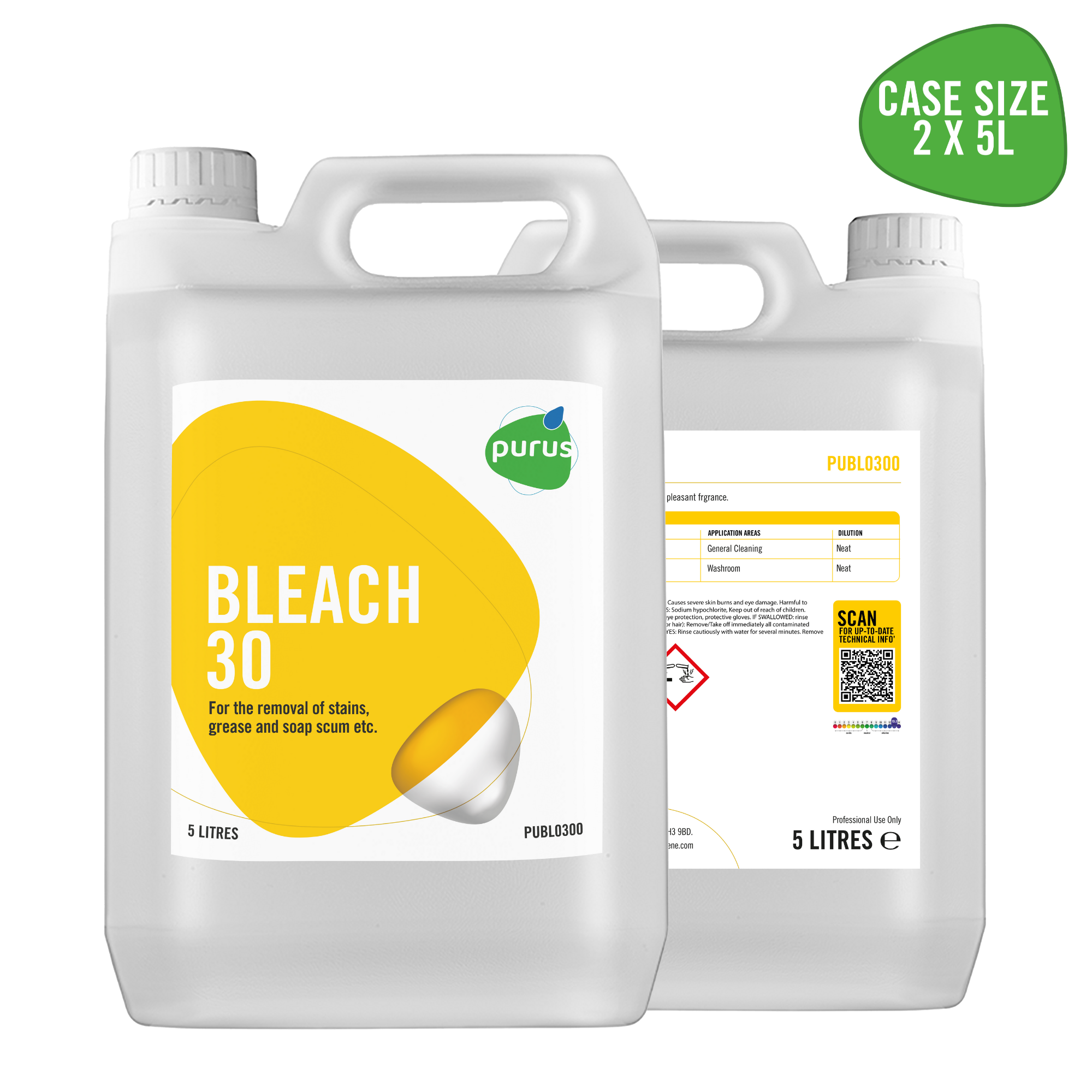 Purus Bleach 30 - Spray & Wipe With Bleach 2 x 5 Ltr