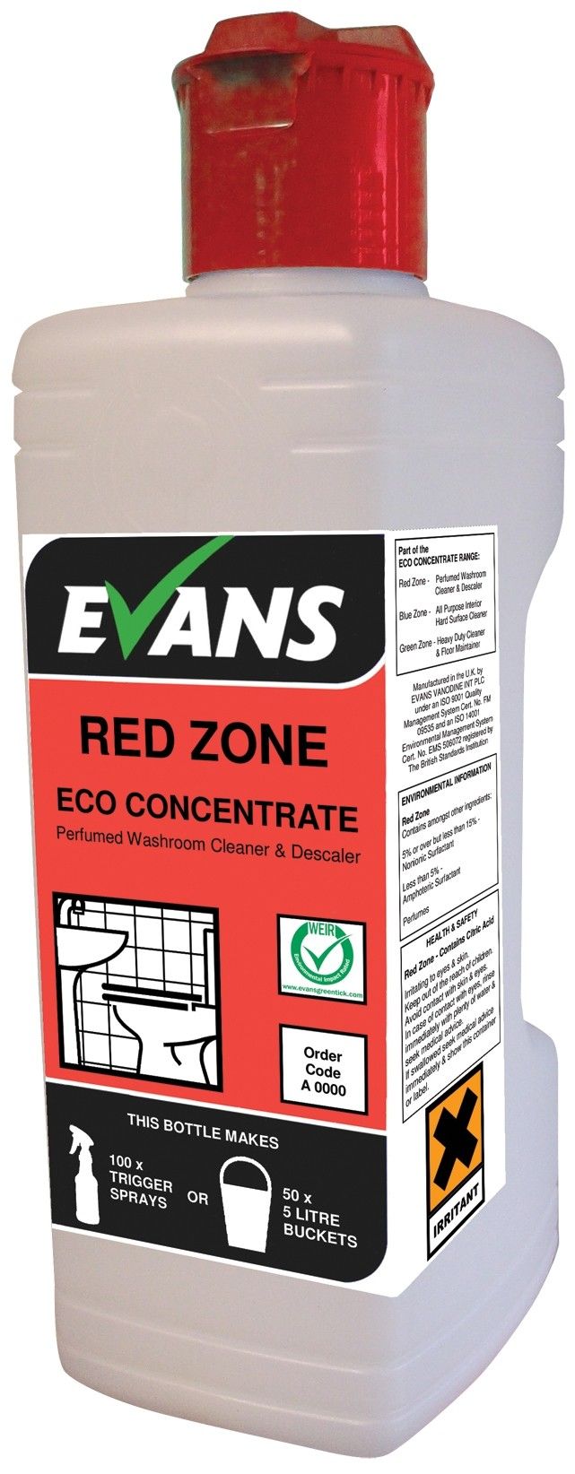 Evans Eco Concentrate - EC9 Washroom Red Zone 1 Ltr 