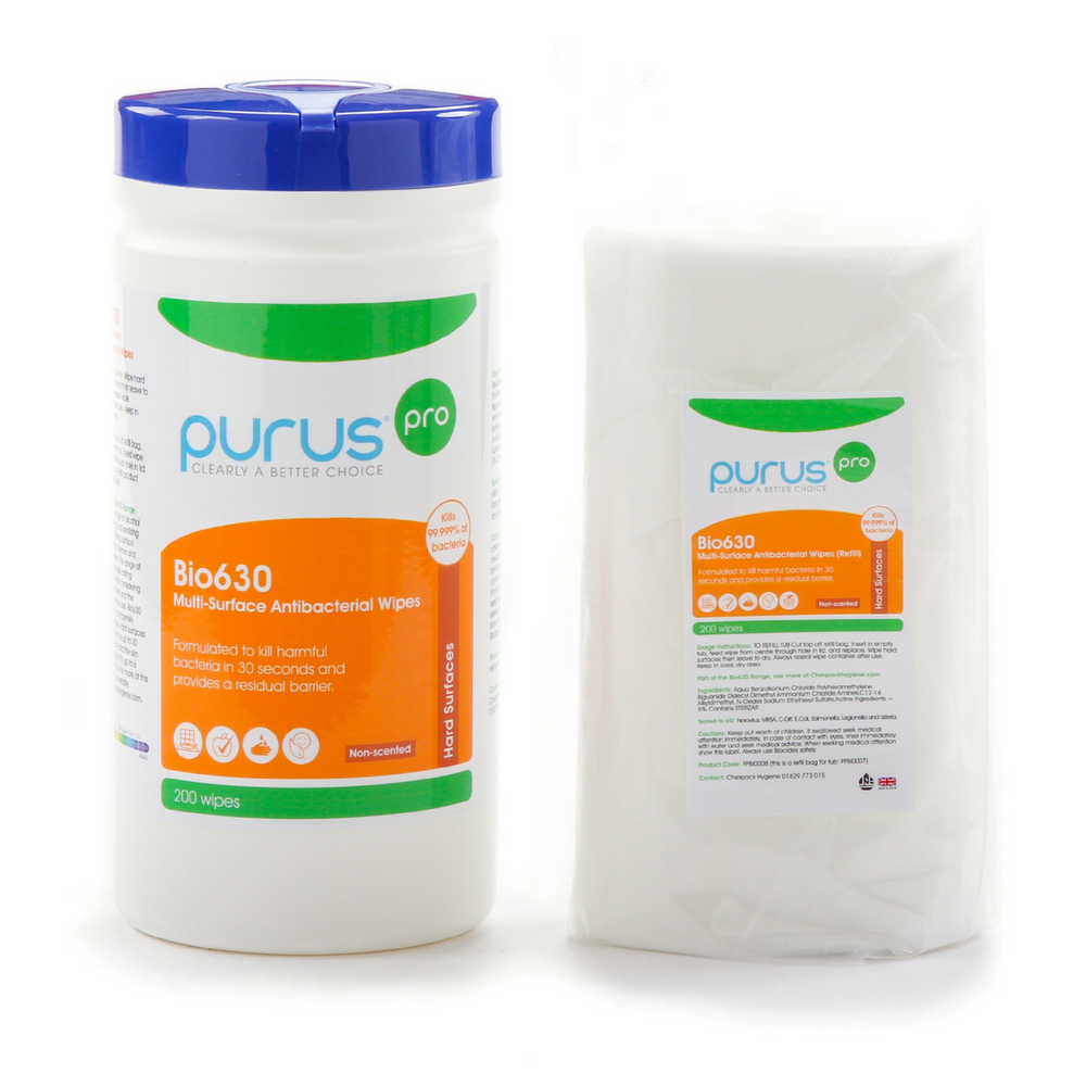 Purus Pro - Bio630 - Anit-Bac Surface Wipes - Tub of 200