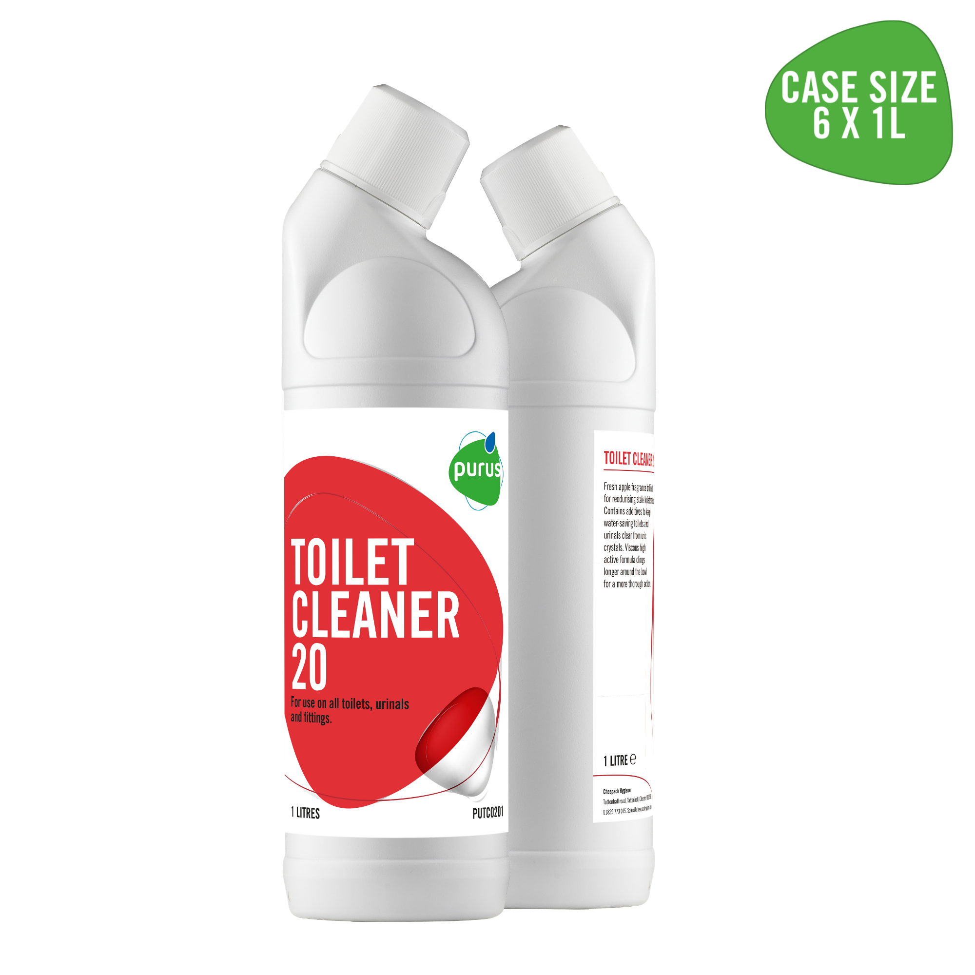 Purus Toilet Cleaner 20 | Low Acidic Heavy Duty Toilet Cleaner  - 6 x 1 Ltr