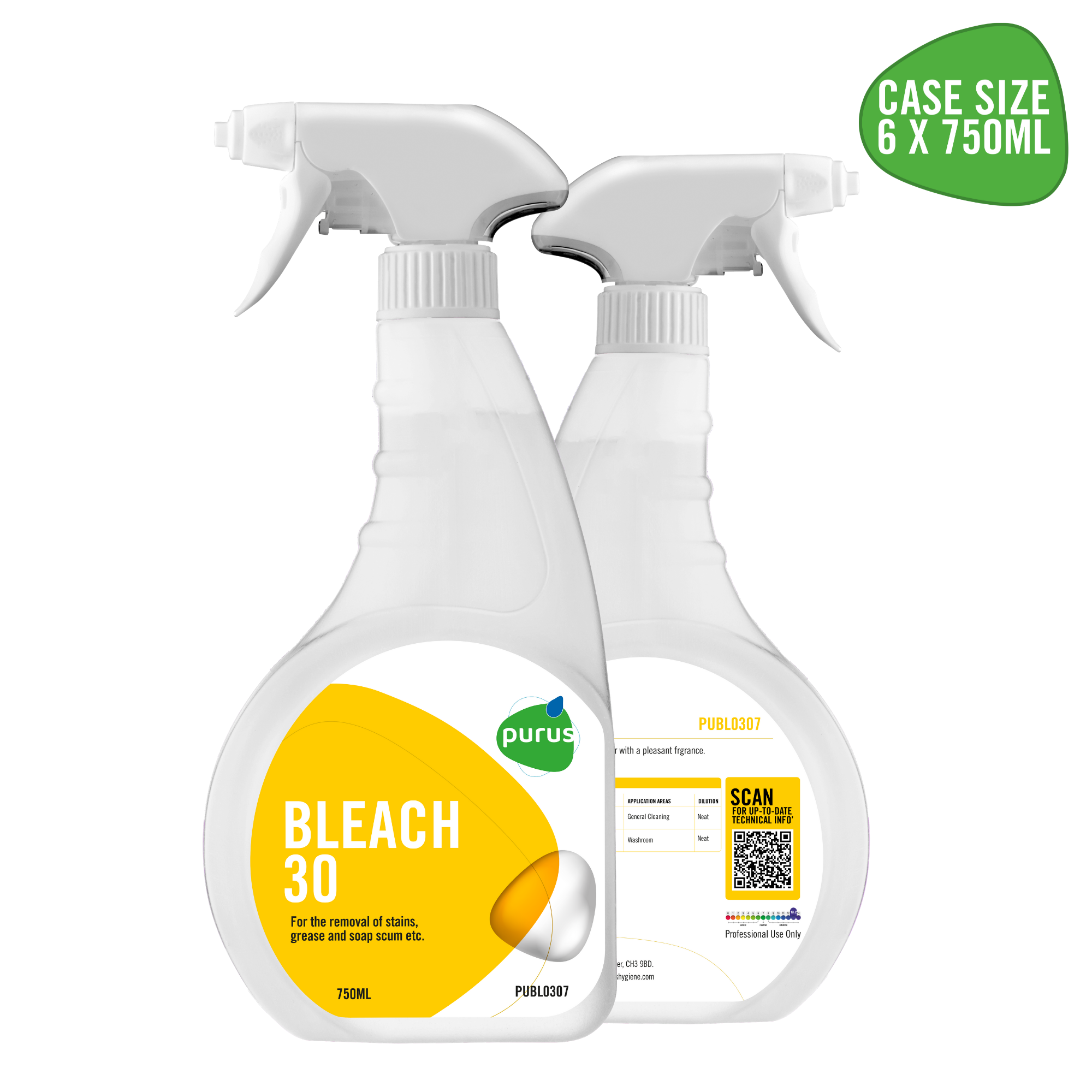 Purus Bleach 30 - Spray & Wipe With Bleach 6 x 750 ML