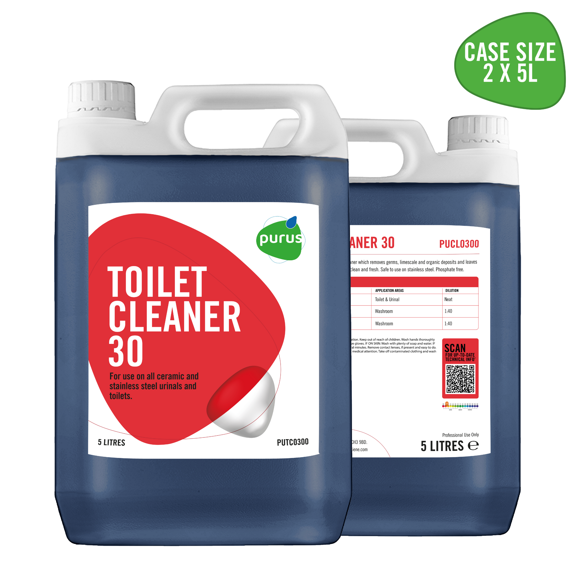 Purus Toilet Cleaner 30 | Perfumed Toilet Cleaner & Descaler  - 2 x 5 Ltr