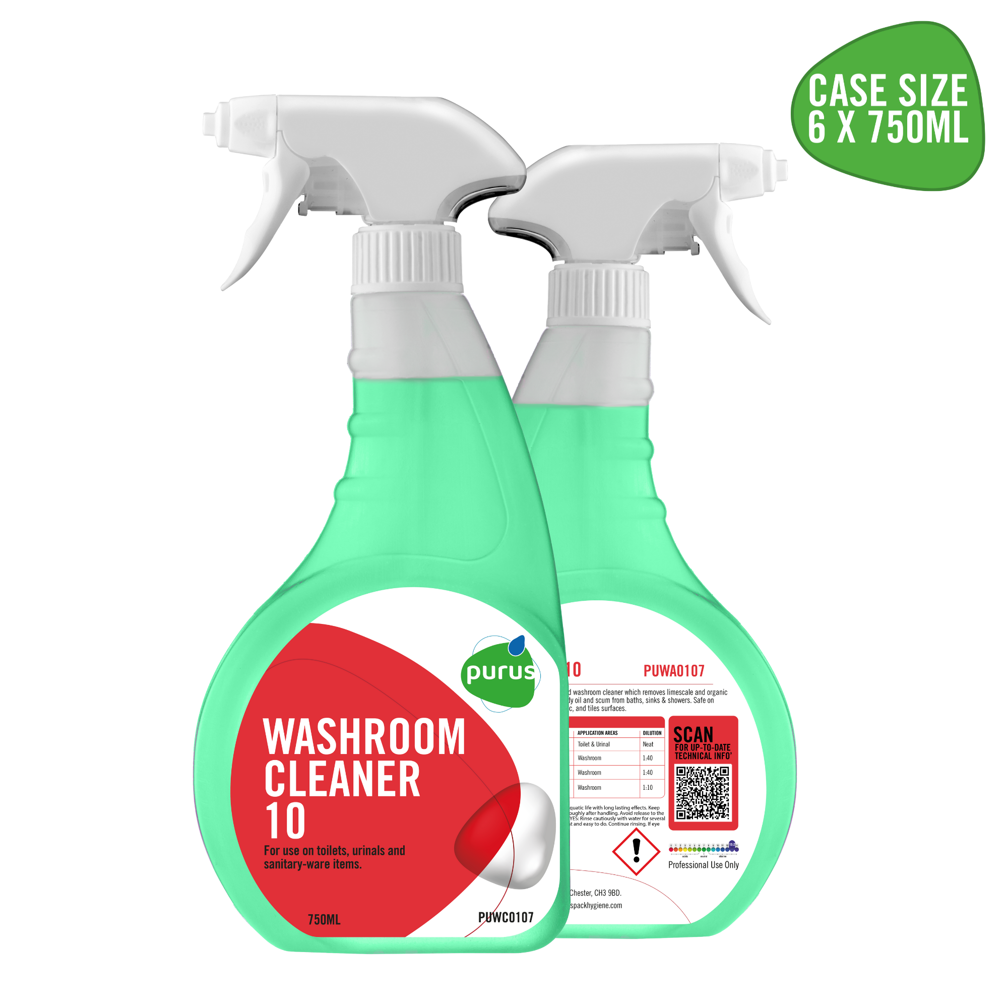 Purus Washroom Cleaner 10 | Perfumed All Round Washroom Cleaner & Sanitiser  - 6 x 750ml
