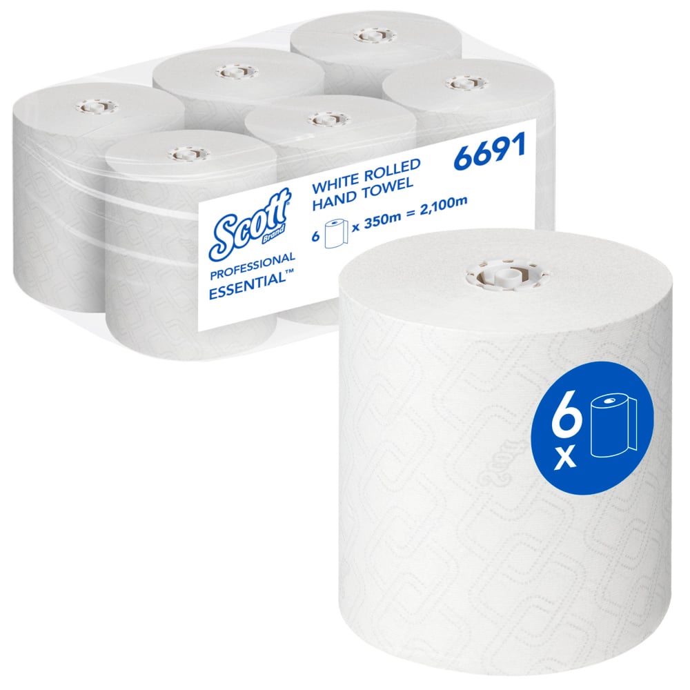 Scott Essential Rolled Hand Towels - 1 Ply - White - 340M - 6691